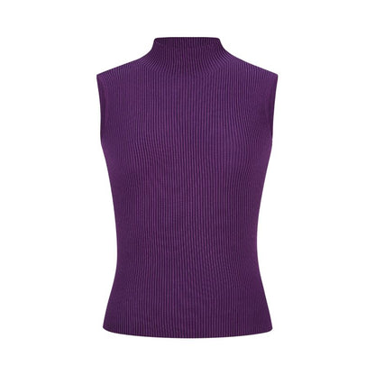 Ribbed Knit Tank Top with Mock Neck, Solid Color, Fitted