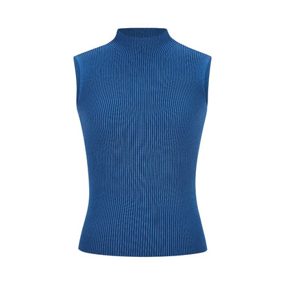 Ribbed Knit Tank Top with Mock Neck, Solid Color, Fitted