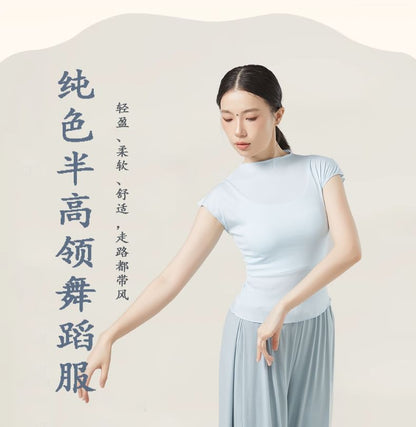 Plain Mock-Neck Short-Sleeved Dance Top