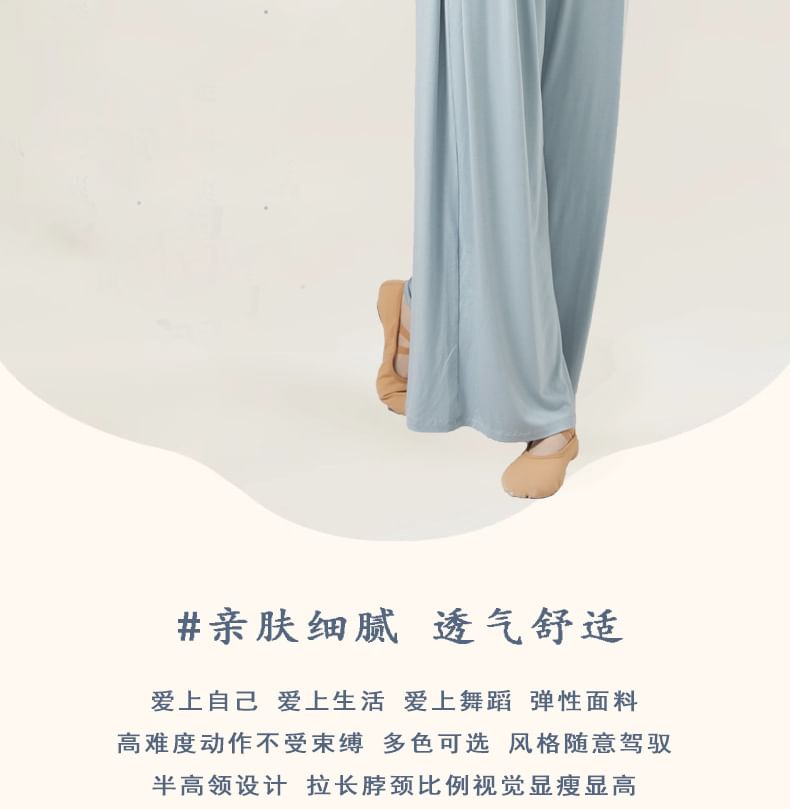 Plain Mock-Neck Short-Sleeved Dance Top