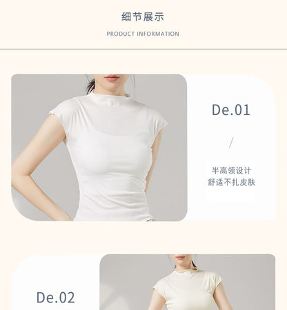 Plain Mock-Neck Short-Sleeved Dance Top