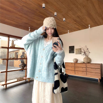 Long-Sleeve Lace Trim T-Shirt and V-Neck Pointelle Cardigan