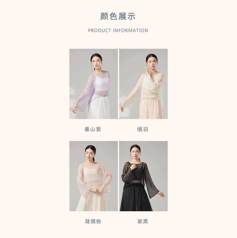Sheer Boat-Neck Long-Sleeved Dance Top