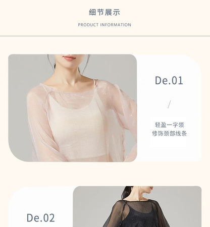 Sheer Boat-Neck Long-Sleeved Dance Top