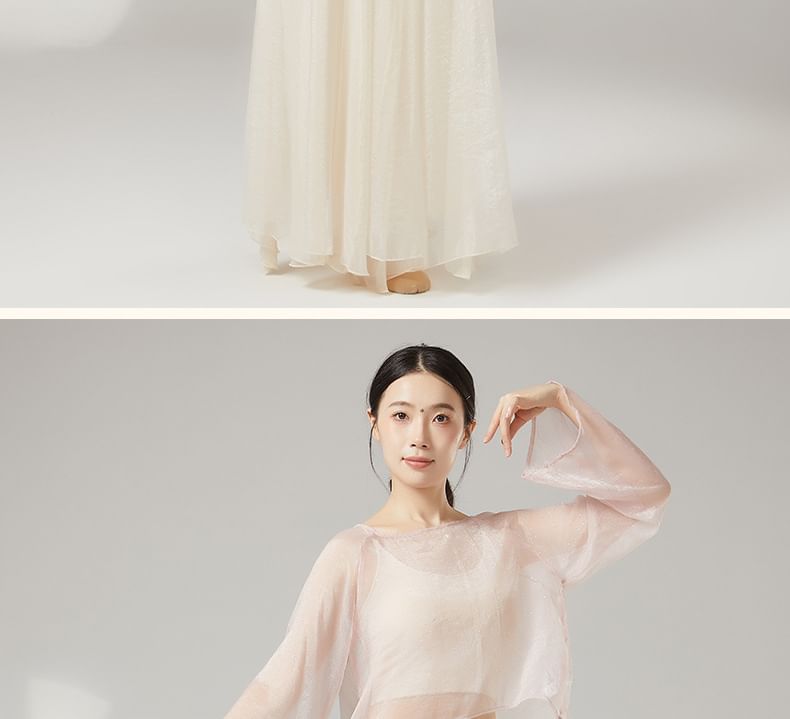 Sheer Boat-Neck Long-Sleeved Dance Top