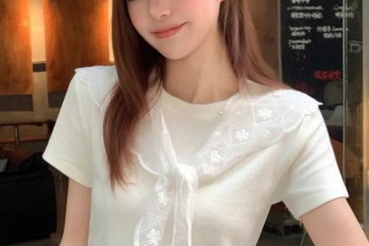 Solid Tee with Round Neck, Short Sleeved, Scarf Set
