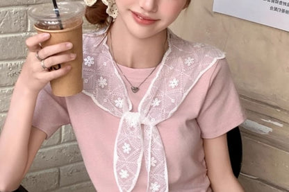 Solid Tee with Round Neck, Short Sleeved, Scarf Set