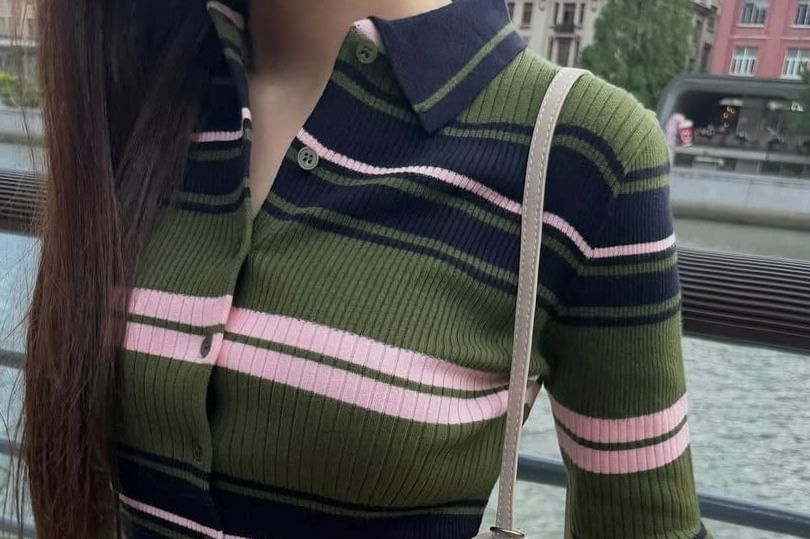 Striped Collared Cropped Cardigan