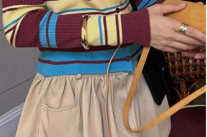 Striped Collared Cropped Cardigan