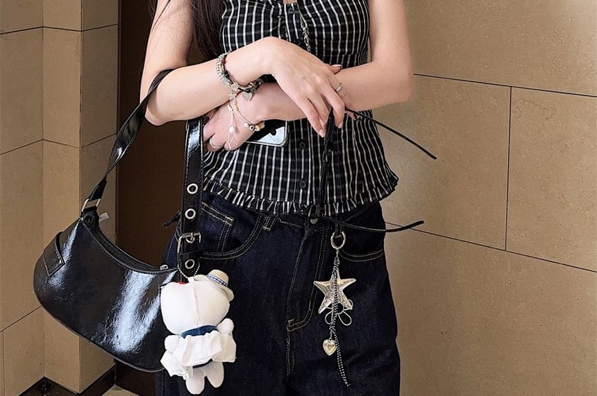 Plaid Off-Shoulder Cropped Top