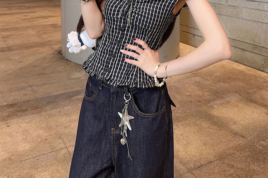 Plaid Off-Shoulder Cropped Top