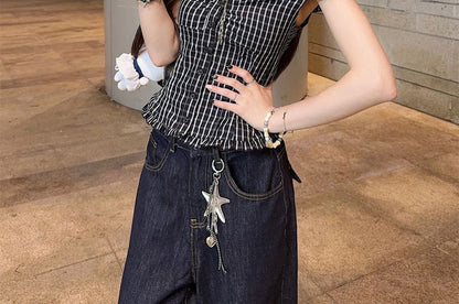 Plaid Off-Shoulder Cropped Top