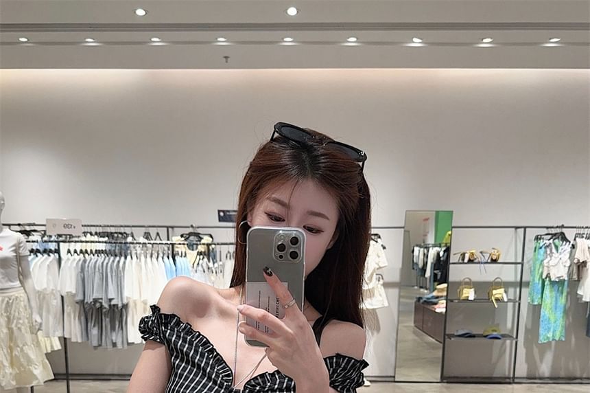 Plaid Off-Shoulder Cropped Top