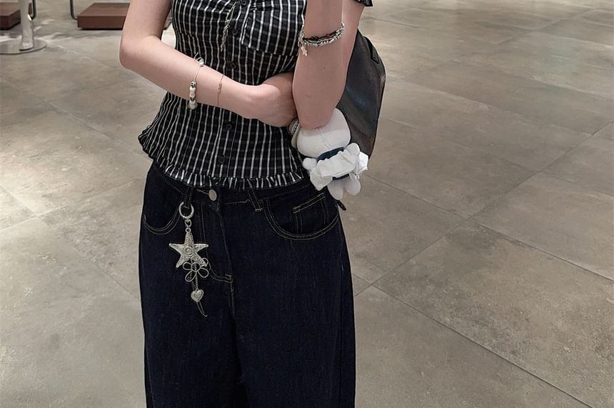 Plaid Off-Shoulder Cropped Top