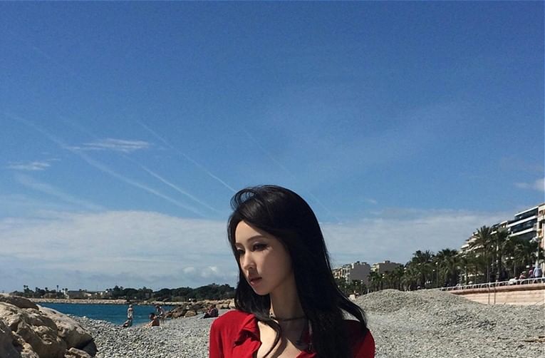 Plain V-Neck Long-Sleeved Cropped Top