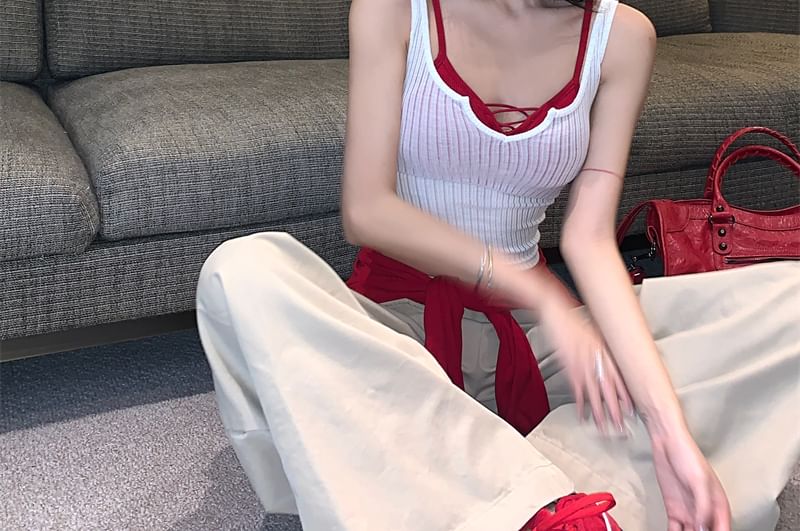 Scoop Neck Crop Tank and Bra Top with Cardigan Set