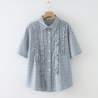 Plaid Frilled Short-Sleeved Shirt