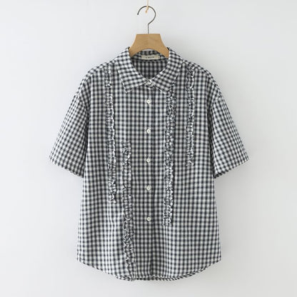 Plaid Frilled Short-Sleeved Shirt