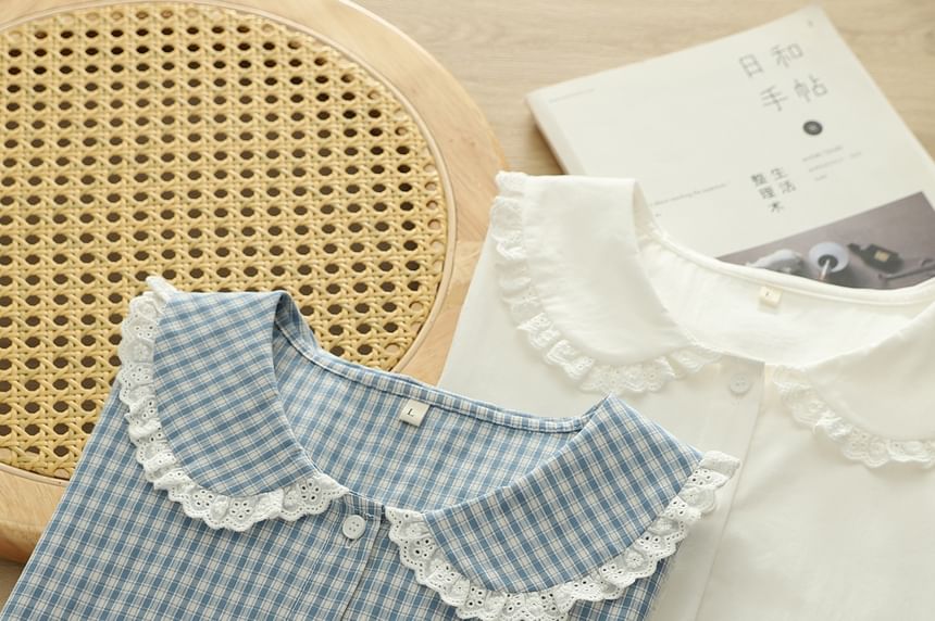 Plaid Peter Pan Collar Short-Sleeved Shirt