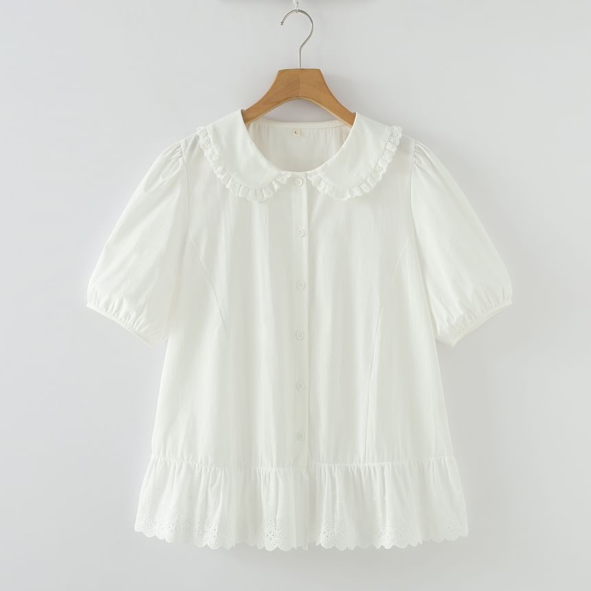 Plaid Peter Pan Collar Short-Sleeved Shirt