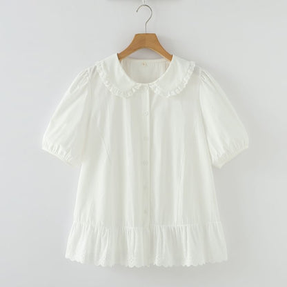 Plaid Peter Pan Collar Short-Sleeved Shirt