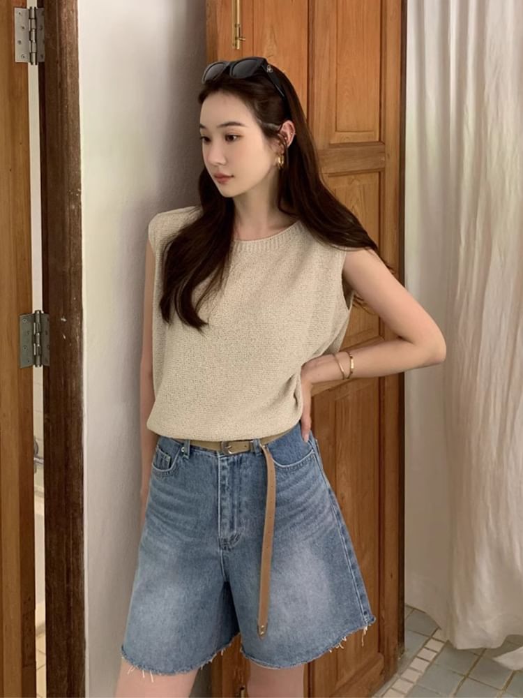 Plain Knitted Round-Neck Tank