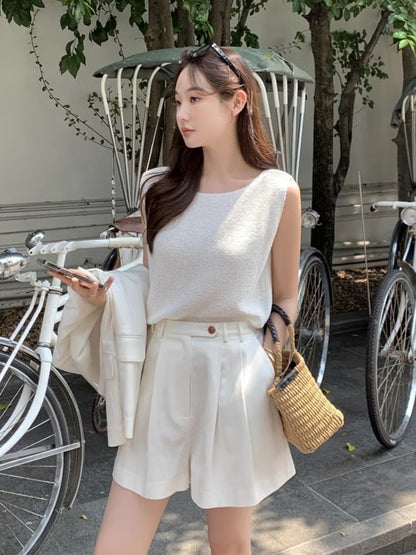 Plain Knitted Round-Neck Tank