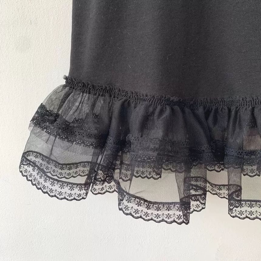 Lace-Trimmed Ruffled Scoop-Neck Tank
