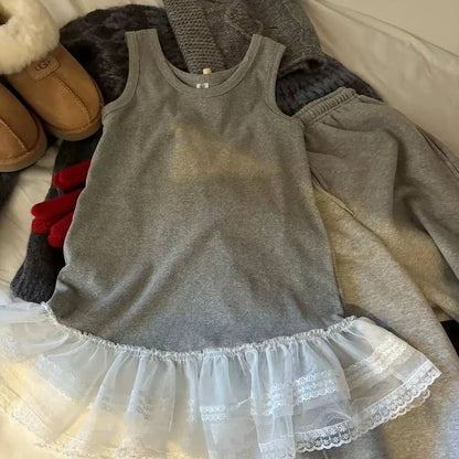 Lace-Trimmed Ruffled Scoop-Neck Tank