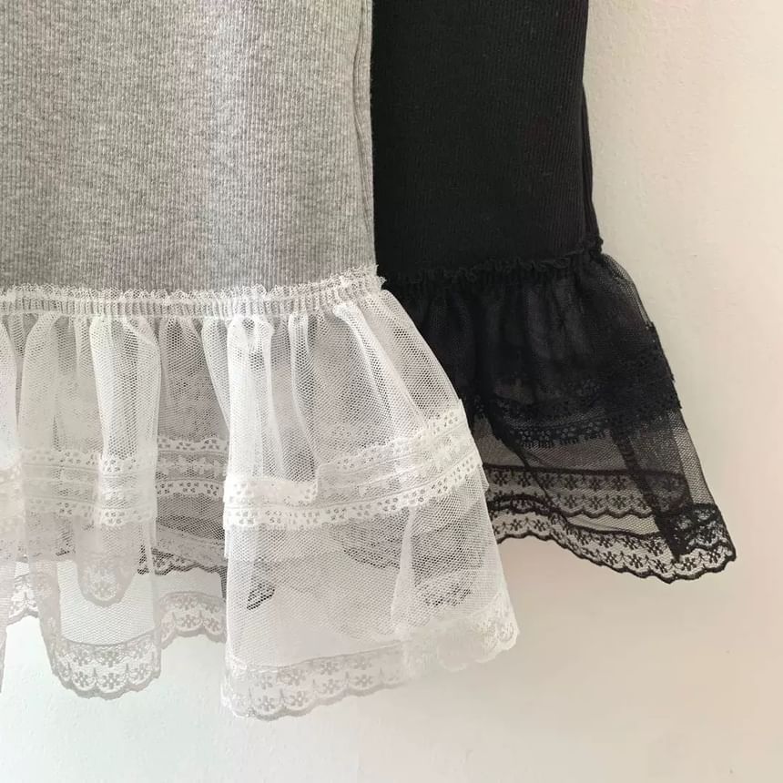 Lace-Trimmed Ruffled Scoop-Neck Tank