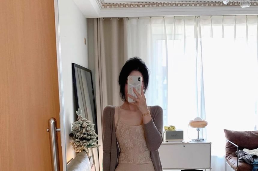 High-Waisted Pencil Skirt with Cardigan and Cami Top Set