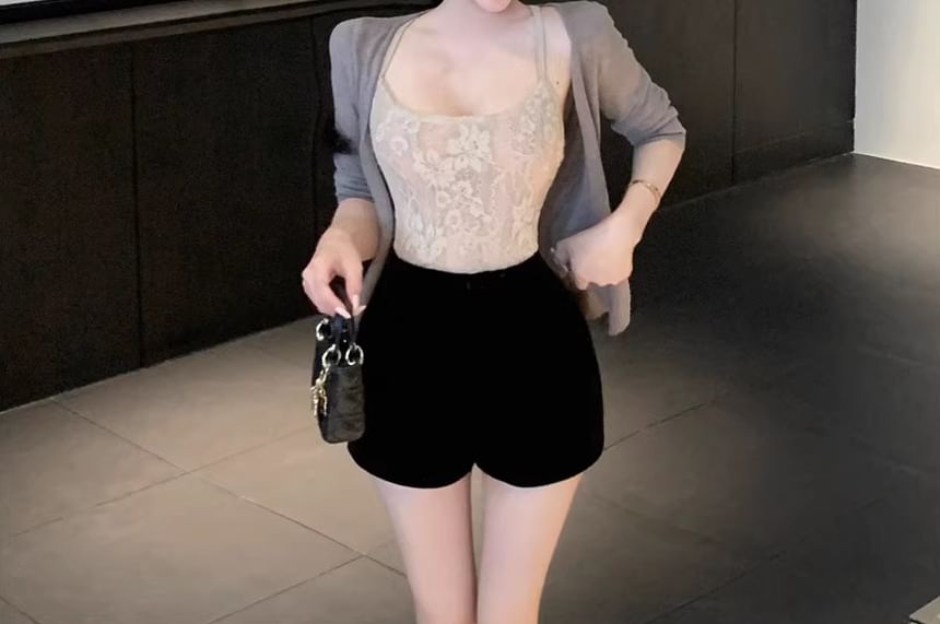 Cardigan, Crop Cami, and Shorts Set