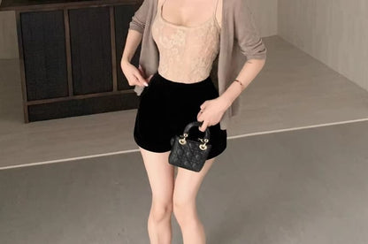 Cardigan, Crop Cami, and Shorts Set