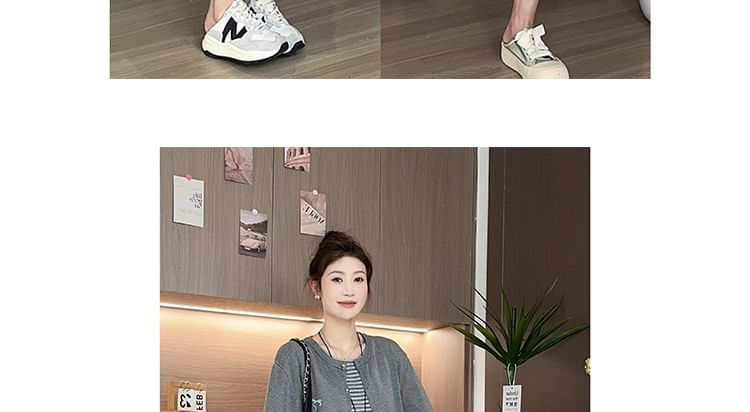 Maternity Round Neck Cardigan and Striped Tank Dress Set
