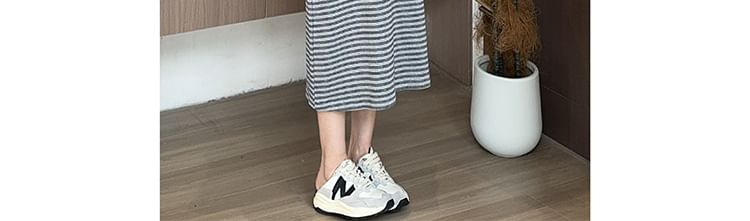 Maternity Round Neck Cardigan and Striped Tank Dress Set