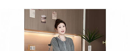 Maternity Round Neck Cardigan and Striped Tank Dress Set