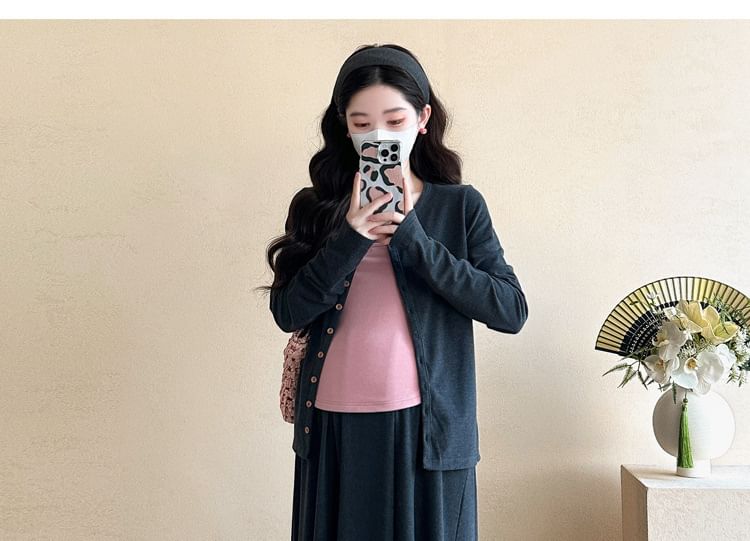 Maternity Cami Cardigan Maxi Skirt Knitted Four-Piece Set