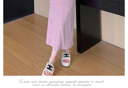 Maternity Spaghetti Strap Ribbed Midi Dress and Cardigan Set