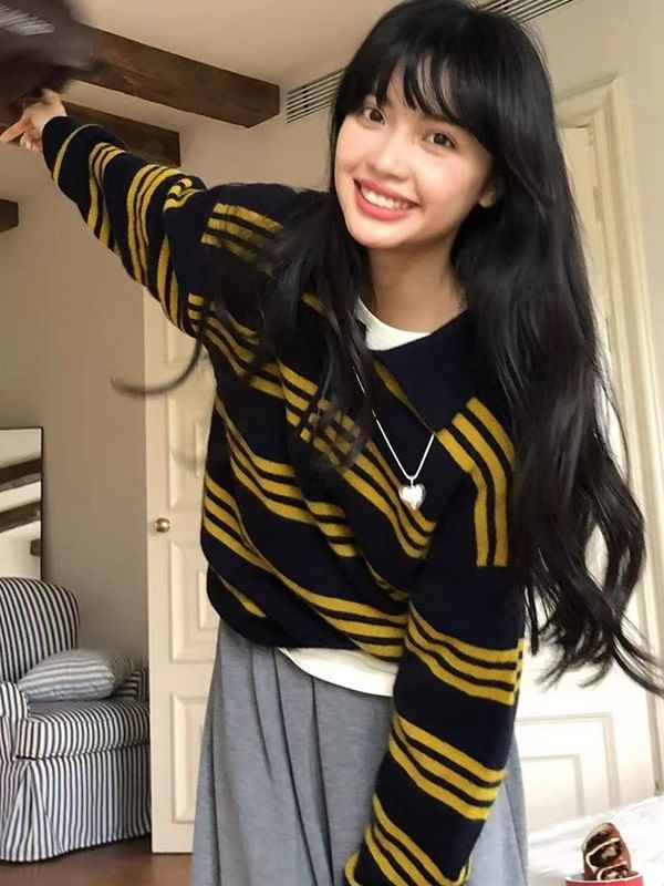 Striped Knitted Polo Sweater