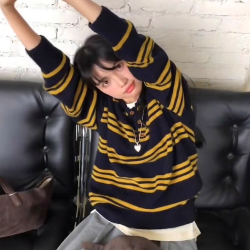 Striped Knitted Polo Sweater