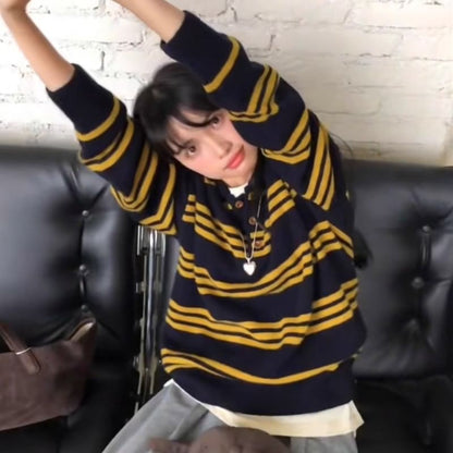 Striped Knitted Polo Sweater