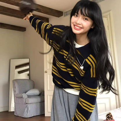 Striped Knitted Polo Sweater
