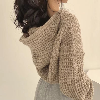 Plain Zip-Up Cropped Knit Hoodie