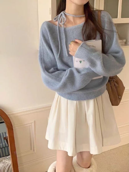 Plain Boat-Neck Knitted Sweater