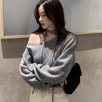 Plain Boat-Neck Knitted Sweater