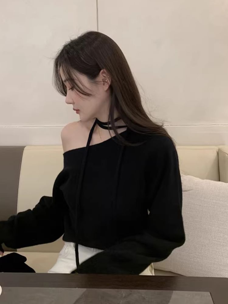 Plain Boat-Neck Knitted Sweater