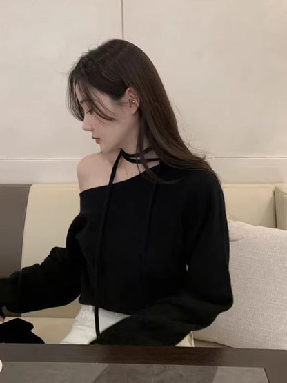 Plain Boat-Neck Knitted Sweater