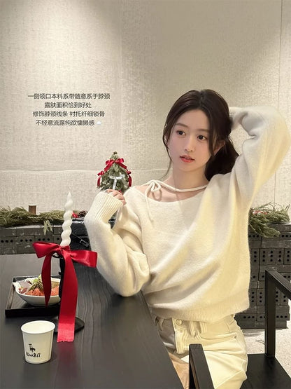 Plain Boat-Neck Knitted Sweater