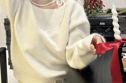 Plain Boat-Neck Knitted Sweater