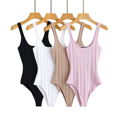 Scoop-Neck Sleeveless Knitted Bodysuit Blouse